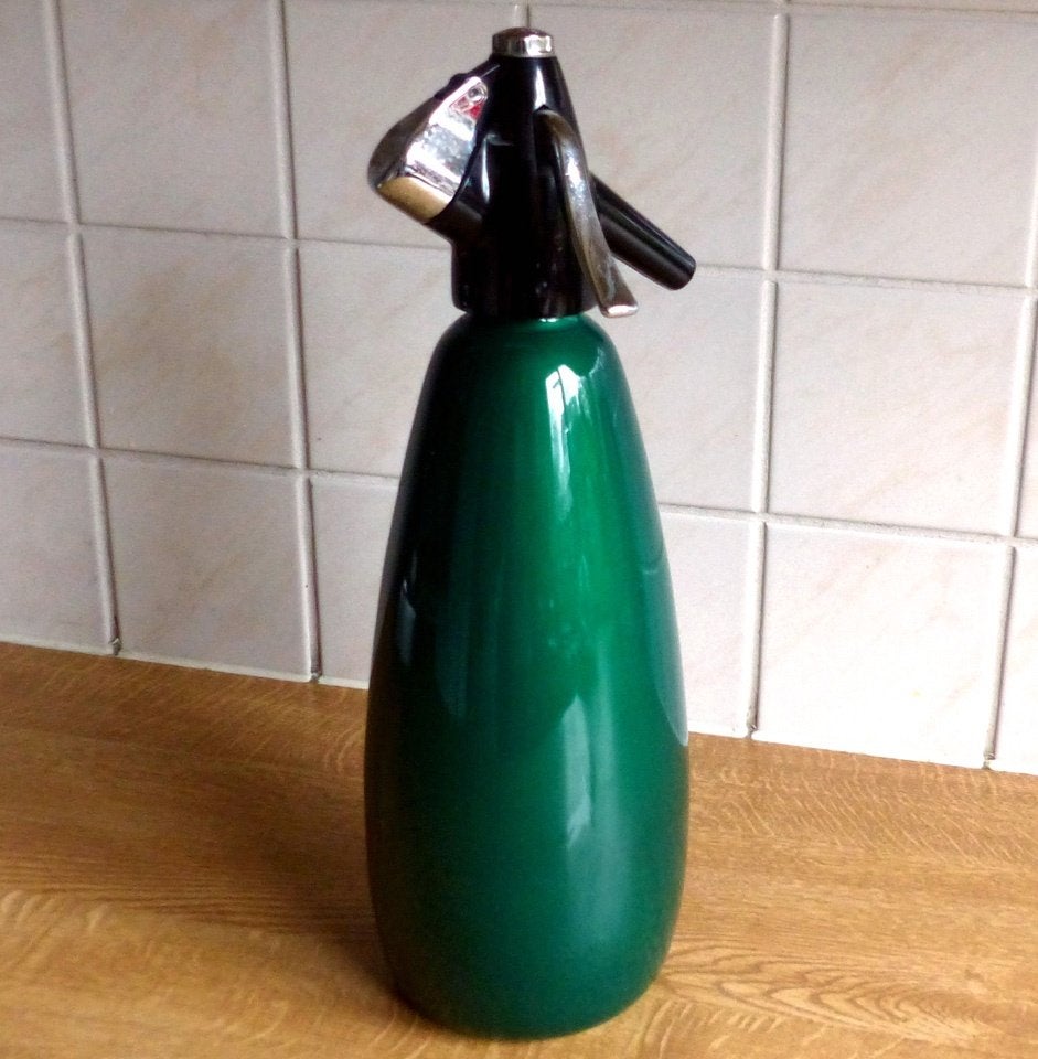 Vintage siphon groen spuitwaterfles BOC England soda sifon, Ophalen of Verzenden, Metaal, Groen, Overige typen