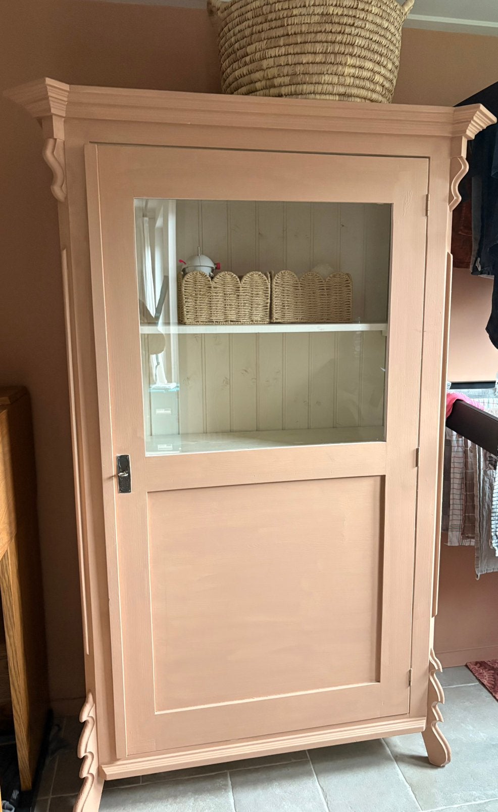Sfeervolle(Linnen) kast met glas, Huis en Inrichting, Ophalen, 50 tot 100 cm, 150 tot 200 cm, 50 tot 75 cm