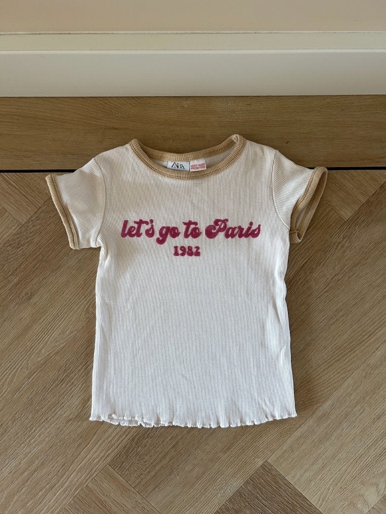 Z.g.a.n. Shirt / top met fijne rib, rode print, Zara, mt 92, Meisje, Ophalen of Verzenden, Zo goed als nieuw, Zara
