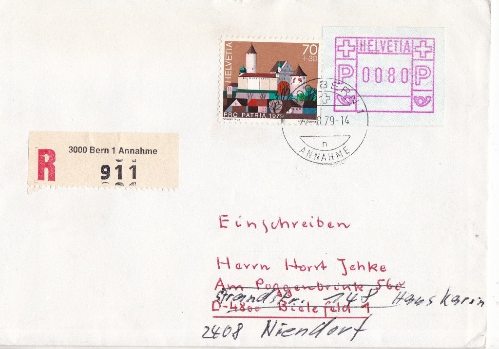Zwitserland – R-brief – Bern 1 Annahme – M1158/CH-ATM 3, Postzegels en Munten, Brieven en Enveloppen | Buitenland, Verzenden, Envelop