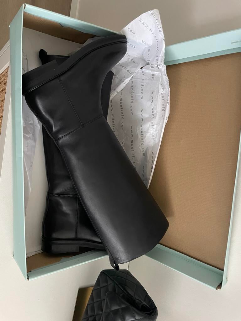 Prachtige zwarte leren laarzen Manfield nieuw!, Hoge laarzen, Zwart, Nieuw, Ophalen of Verzenden