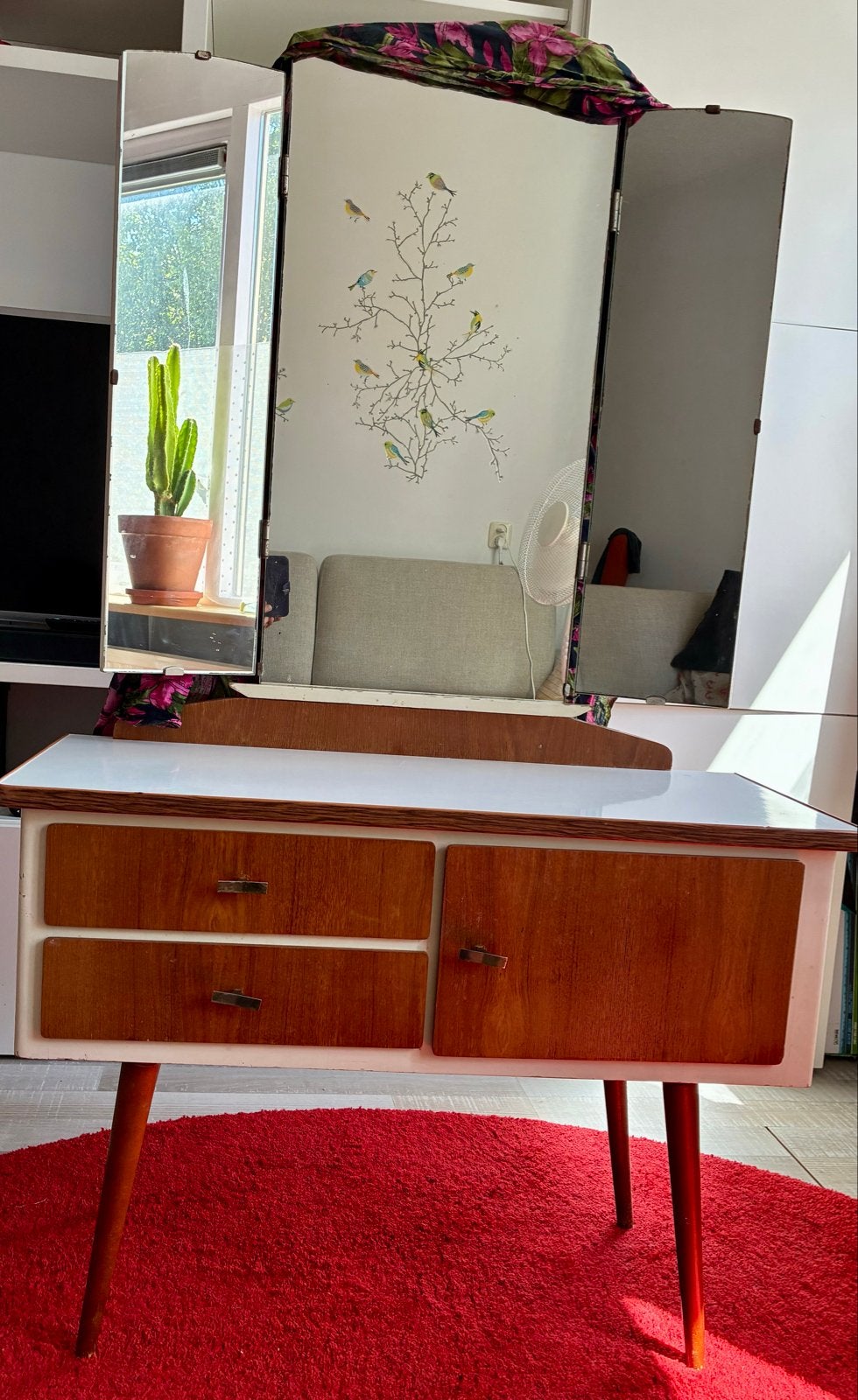 Antieke Vintage Kaptafel met Spiegel - 85x37x145 cm, Huis en Inrichting, Tafels | Kaptafels, Ophalen, Gebruikt, 100 tot 150 cm