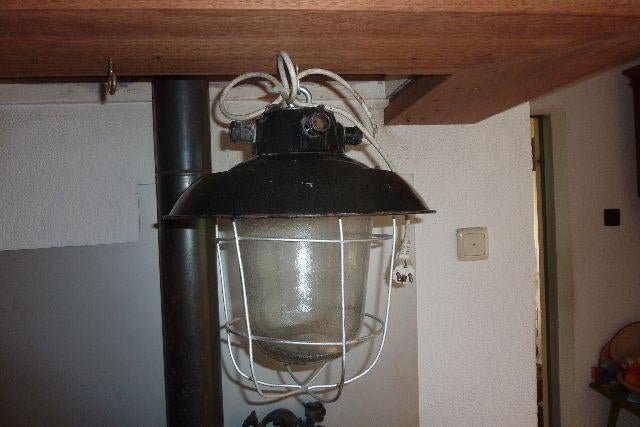 INDUSTRIELE LAMP,KOOILAMP,1910-30,HANGLAMP, Huis en Inrichting, Gebruikt, INDUSTRIEL,1910-30, Ophalen of Verzenden, Glas