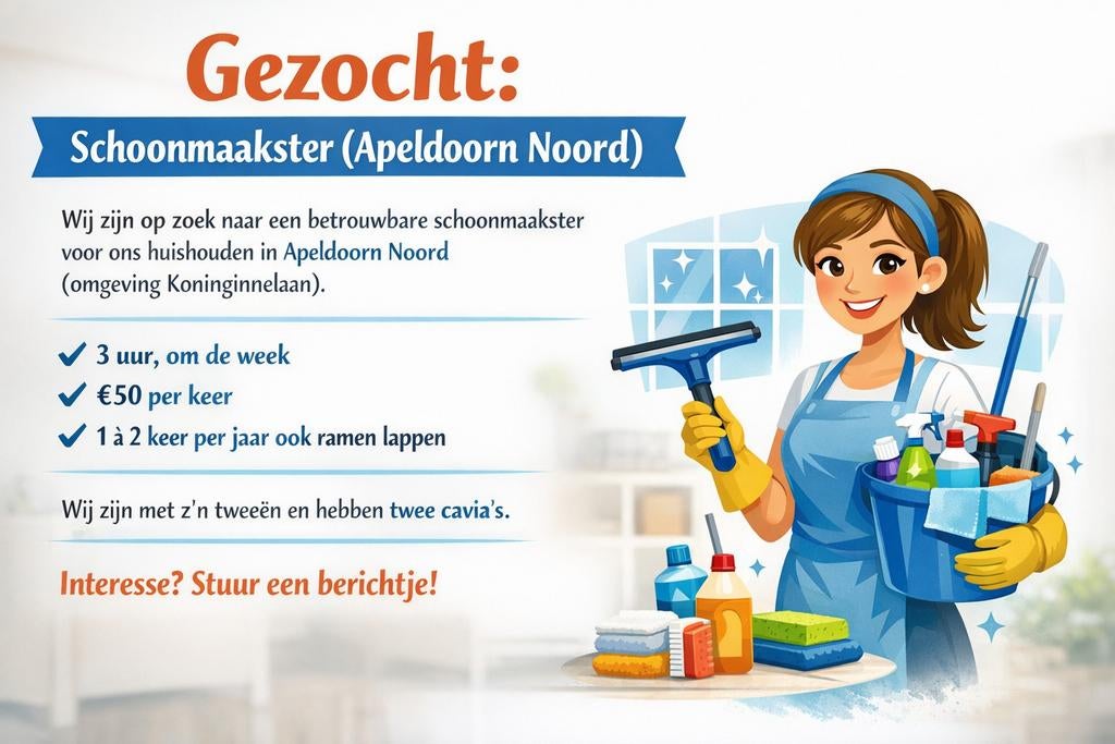 Gezocht: Schoonmaakster (Apeldoorn Noord), Overige niveaus, Overige vormen
