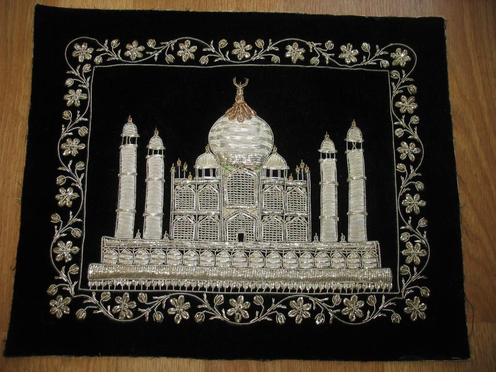 Geborduurd Goud/Zilverdraad Taj Mahal India *Vintage*, Ophalen of Verzenden, Handborduren, Overige typen