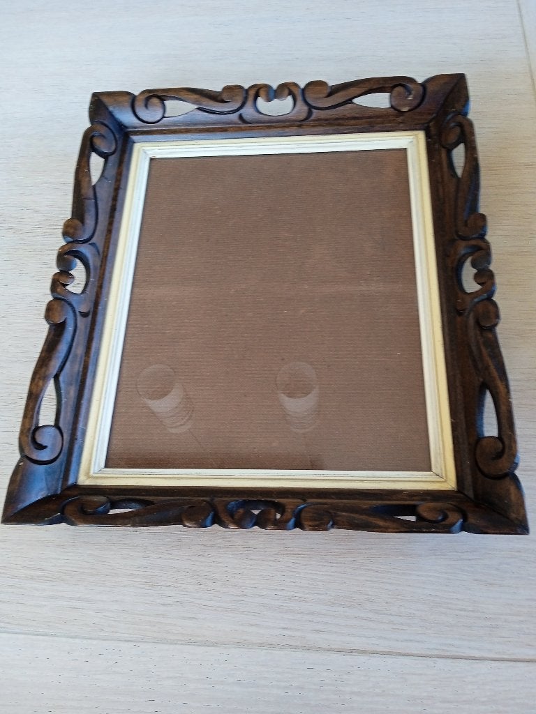 vintage houten fotolijst houtsnijwerk, Ophalen of Verzenden, Zo goed als nieuw, Fotolijst, Met glas