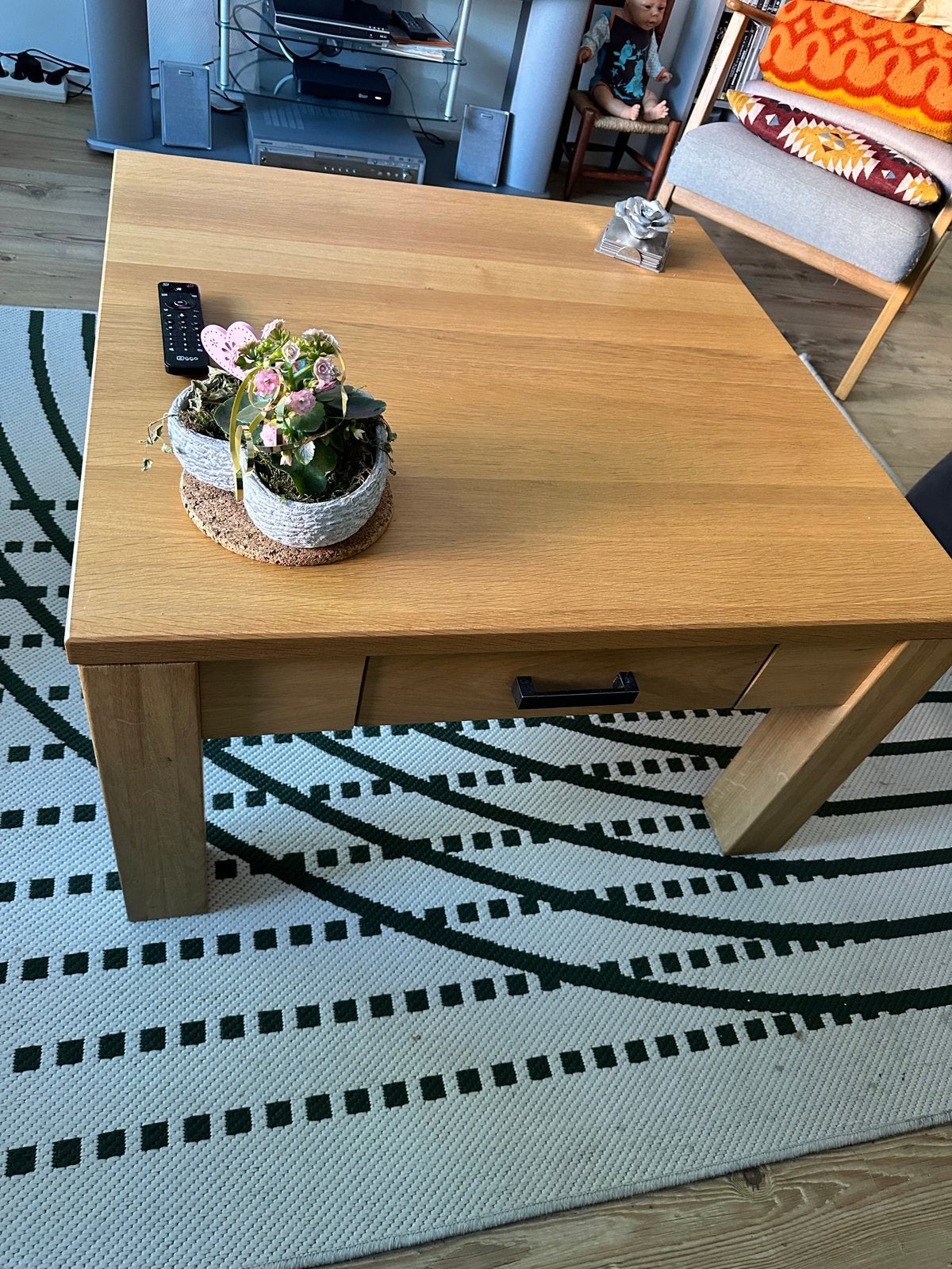 Eikenhouten salontafel met lade, Ophalen, Gebruikt, 50 tot 100 cm, 50 tot 100 cm