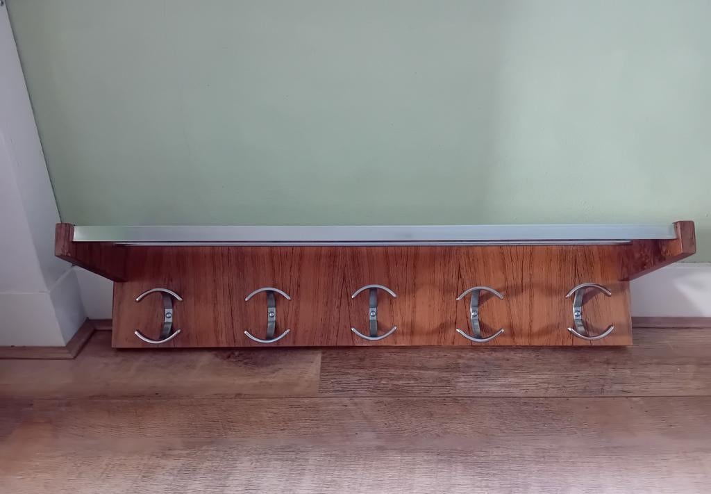 Vintage retro midcentury jaren '60 chroom wandkapstok, Ophalen, Hout, Wandkapstok, Minder dan 100 cm