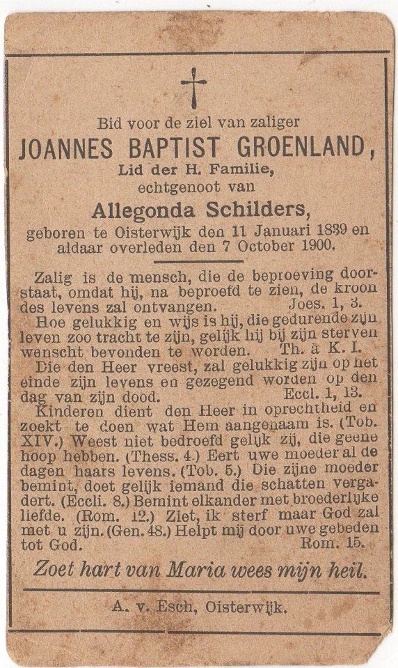 Joannes B. Groenland 1839 - 1900 Oisterwijk, 61 jaar oud, Verzenden