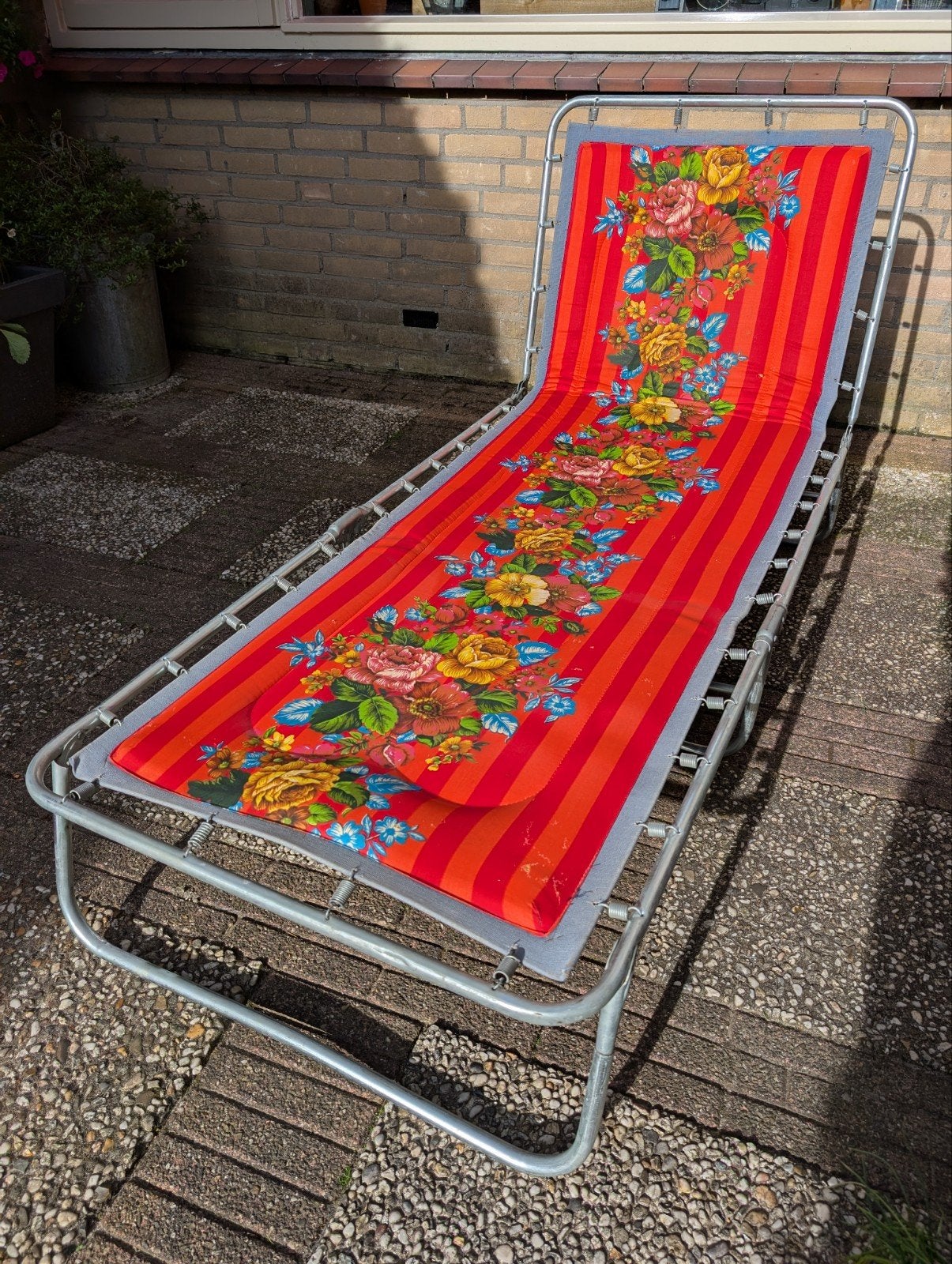 Vintage stretcher, Ophalen, Vintage, Retro, Bloemenprint, Metaal, Verstelbaar