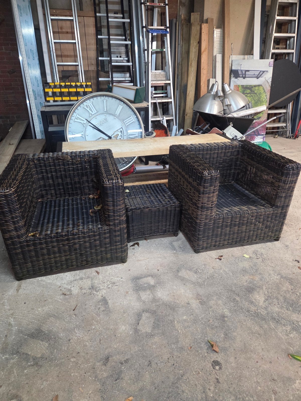 Leuk rieten tuinsetje in goede staat, Tuin en Terras, Gebruikt, Bijzettafel, Rotan, Tuinset