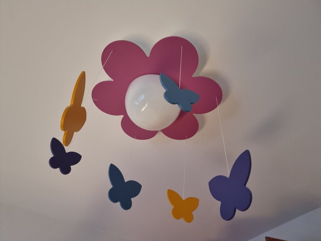Kinderlamp plafond bloem met vlinders – roze, Ophalen, Gebruikt, Overige merken, Lamp