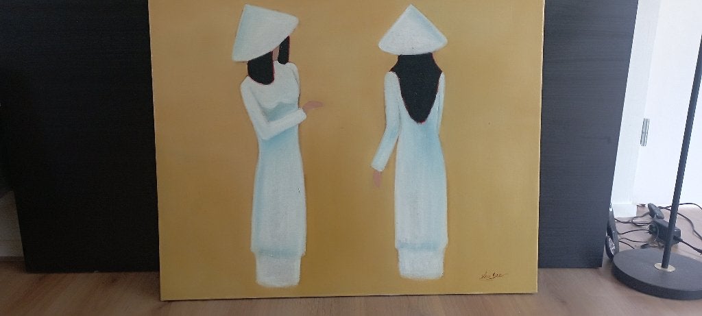 Mooi groot aziatisch schilderij, Ophalen, Overige stijlen, Doek, Portret of Personen
