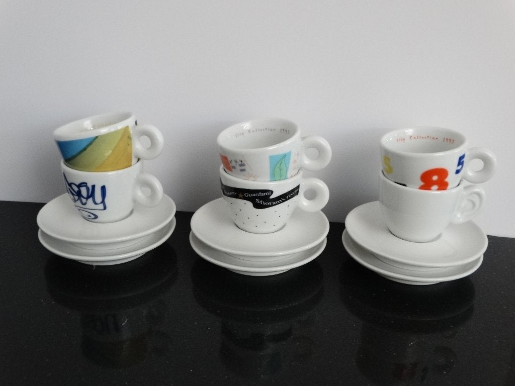 6 x Illy Art Collection espressokopjes 1993 Arti e Mestierie, Ophalen of Verzenden, Nieuw, Porselein, Kop en/of schotel