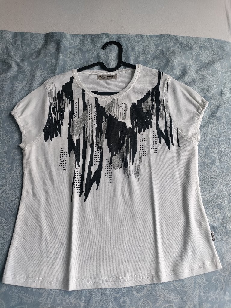Shirt cotton white black grey size L, Ophalen of Verzenden, Zo goed als nieuw, Zwart, Korte mouw