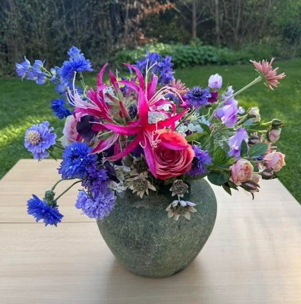 Prachtig luxe zijden veldboeket van kunstbloemen, Gebruikt, Ophalen of Verzenden, Boeket, 50 cm