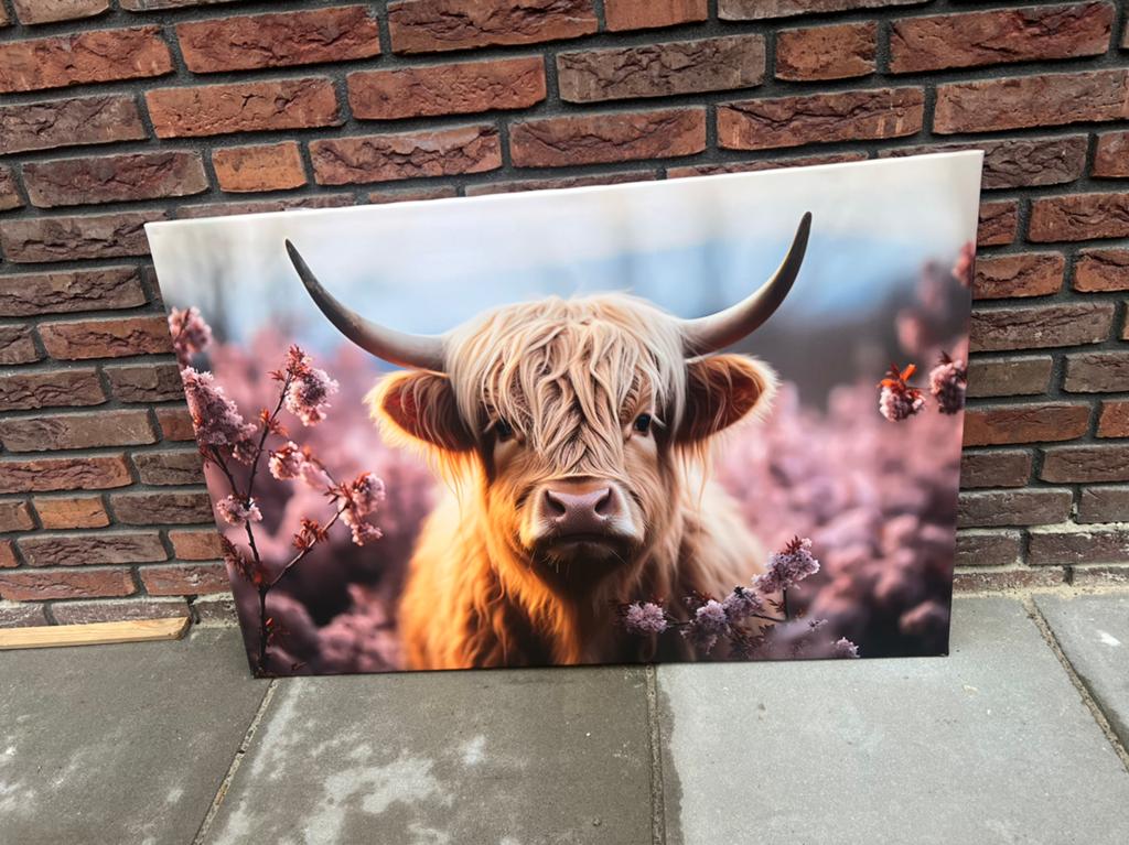 Canvas schotse hooglander €10,- afhaal, Ophalen, Zo goed als nieuw, Schilderij, 75 cm of meer
