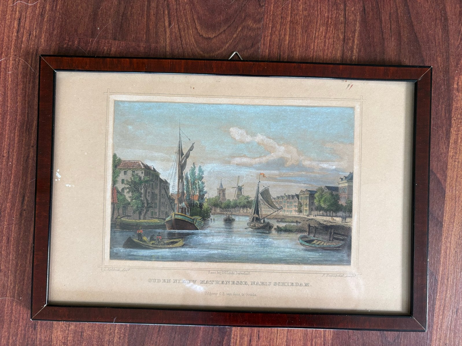 Oud en nieuw Mathenesse nabij Schiedam 17 x 25 cm, Antiek en Kunst, Kunst | Etsen en Gravures, Ophalen, 1800 - 1899, Met tekst