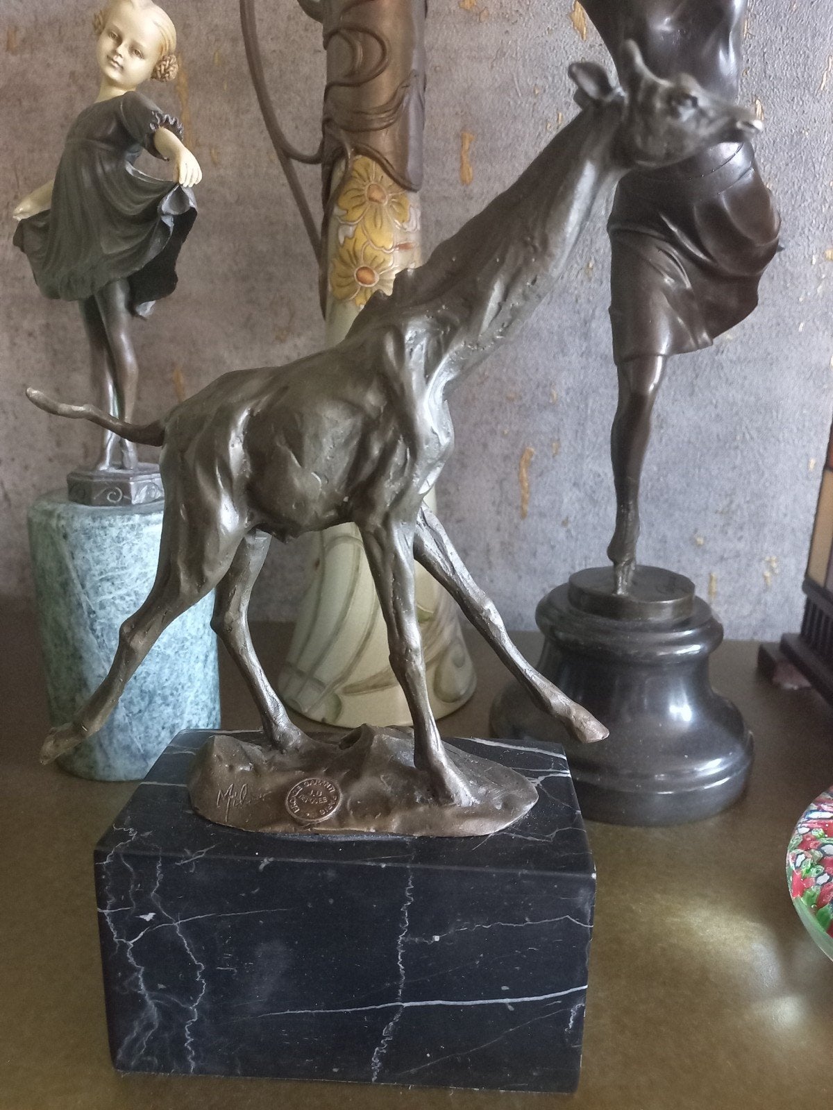 Bronzen Giraf Beeld - 26.5 cm Hoog, Verzenden, 20 - 50 cm, Op sokkel, Beeld
