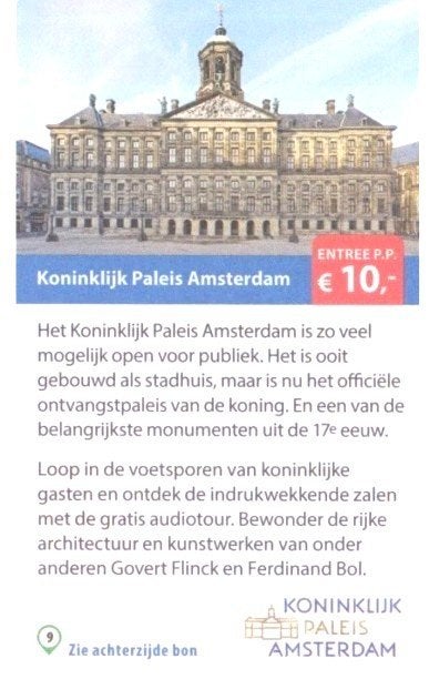 Koninklijk Paleis Amsterdam entree € 10,- p.p., Drie personen of meer, Kortingskaart