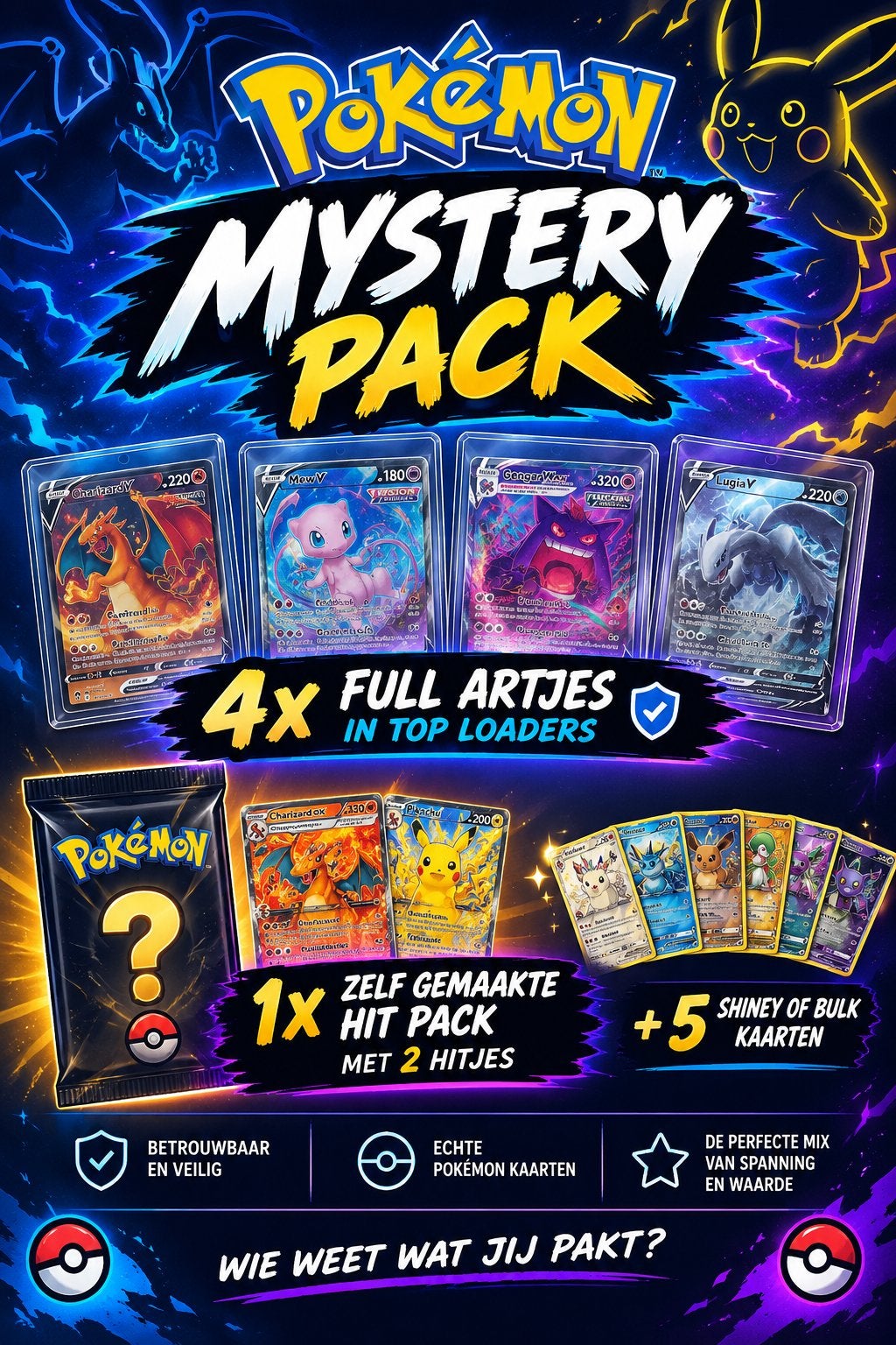 Pokémon Mystery Pack: 4 Full Arts & 1 hitpack, Ophalen of Verzenden, Nieuw, Meerdere kaarten