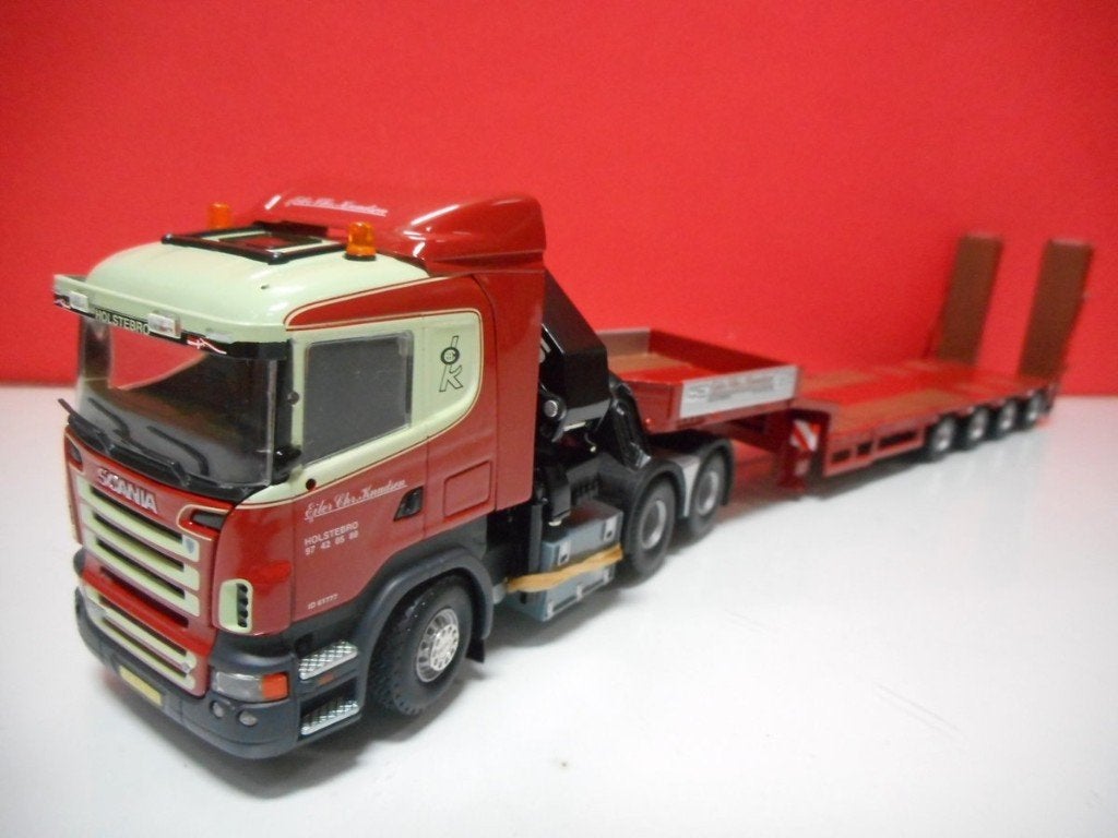 TEKNO SCANIA DIEPLADER MET KRAAN KNUDSEN, DENEMARKEN 60042, Hobby en Vrije tijd, Modelauto's | 1:50, Ophalen of Verzenden, Nieuw