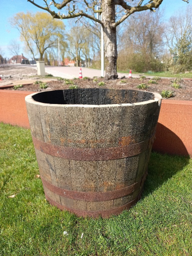 Half Whiskeyvat Eikenhouten Bloembak  62.5 liter, Ophalen, Rond, Nieuw, 60 tot 100 cm