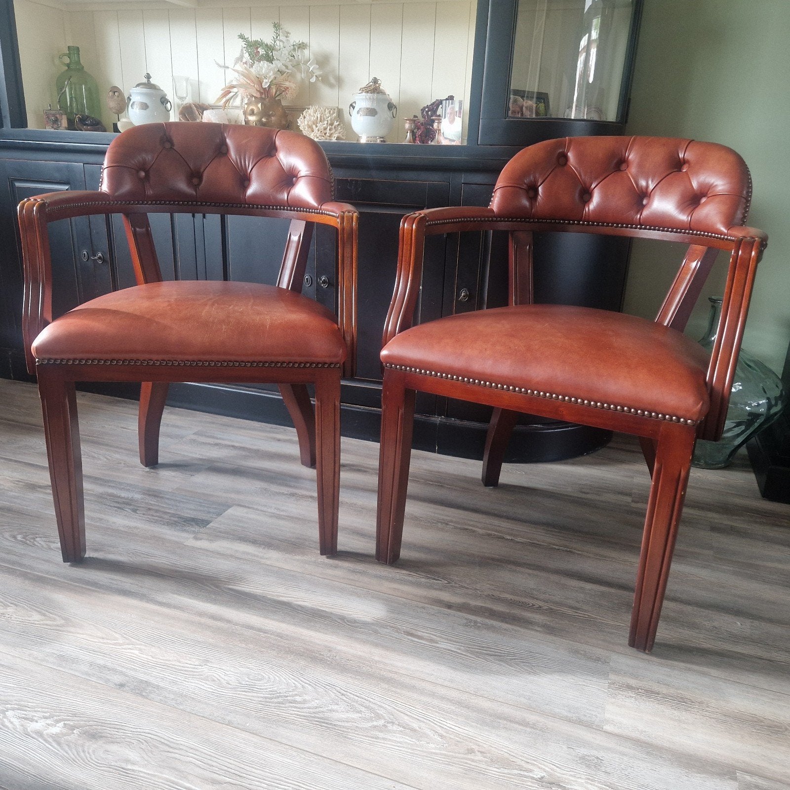 Vintage 2x Mahonie Chesterfield deskchair(Bureaustoel), Ophalen
