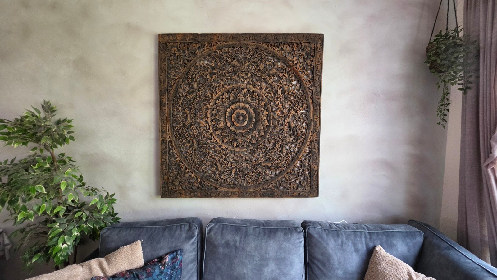 Lotus teak houten wandpaneel Oosters, Ophalen, Oosters, 120 cm, Hout