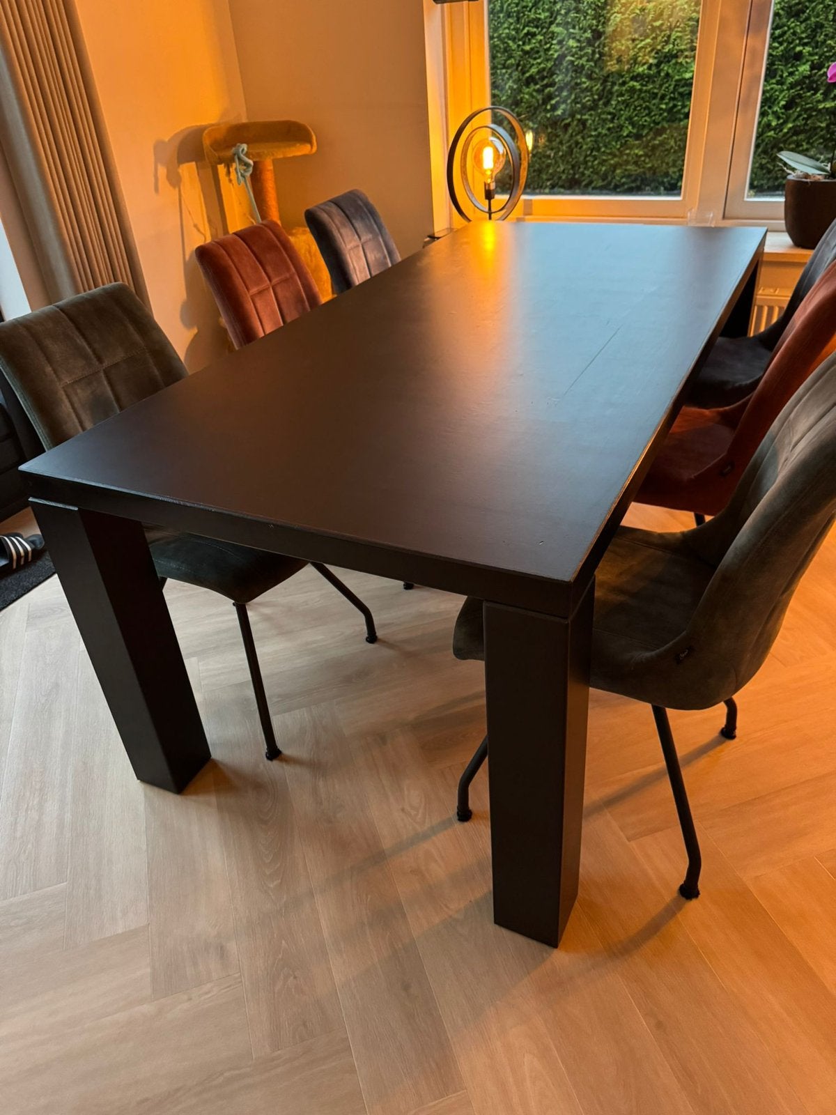 Massief donkere eiken eettafel 200 x 97, Ophalen, Gebruikt, Eikenhout, 200 cm of meer