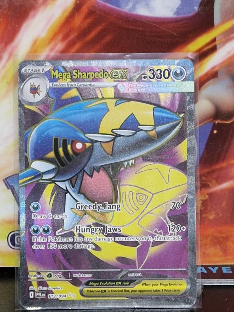 Pokemon kaart mega sharpedo ex, Ophalen of Verzenden, Nieuw, Losse kaart, Foil