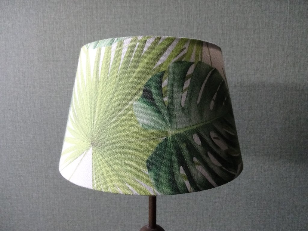 Staand lampje(metaal/bamboe), kap botanische print, i.g.st., Ophalen of Verzenden, Natuurlijk materiaal, Met schakelaar, IKEA
