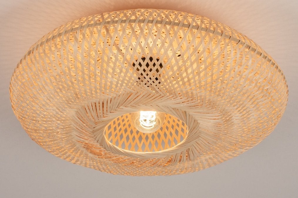 plafondlamp 50cm bank tafel bed bedrijf hal rotan riet lamp, Ophalen of Verzenden, Nieuw