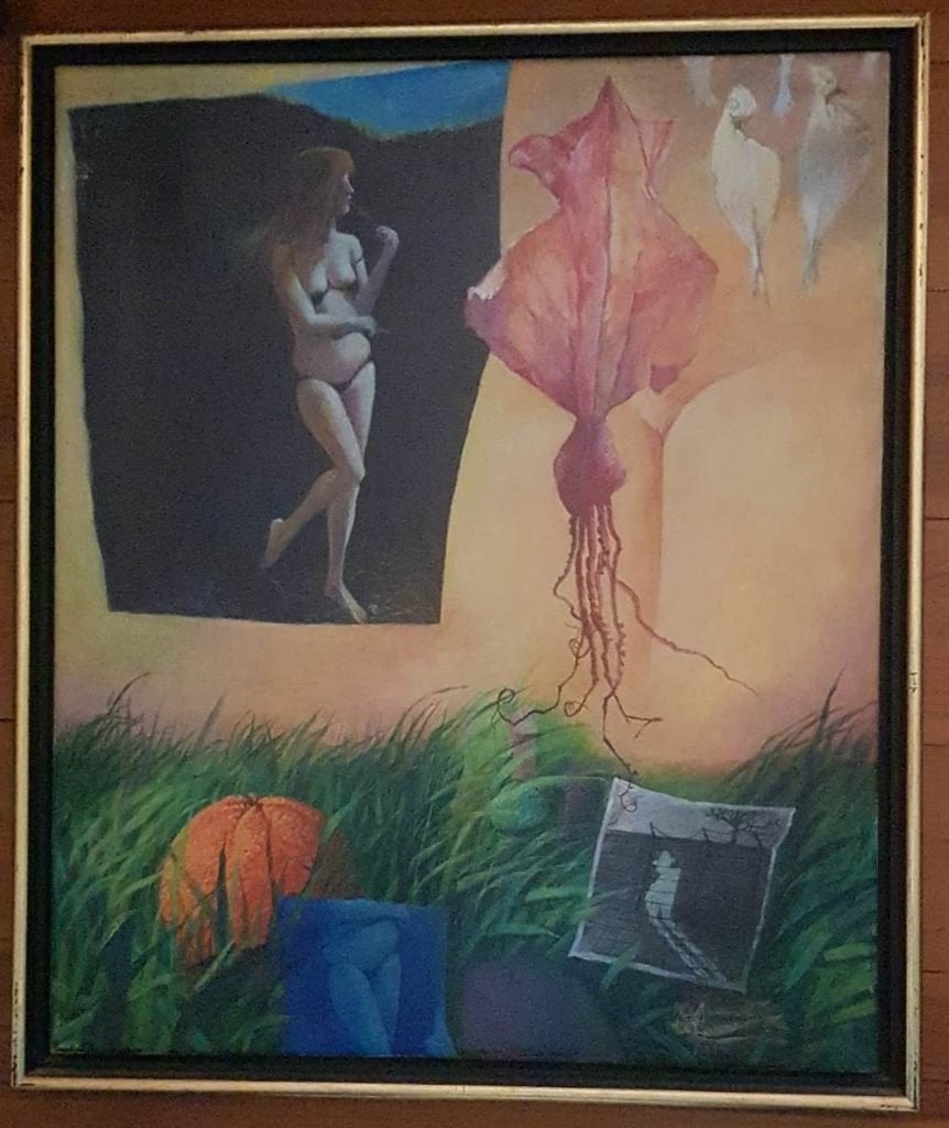 Nicolaas Wijnberg(1918) Olie doek " Surrealistisch" Ges Ged, Antiek en Kunst, Kunst | Schilderijen | Modern, Figuren, Ophalen of Verzenden