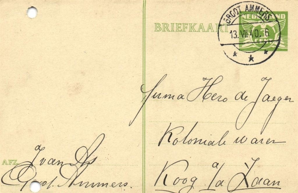 J. van As, Groot Ammers - 07.1940 - briefkaart, Ophalen of Verzenden, Briefkaart