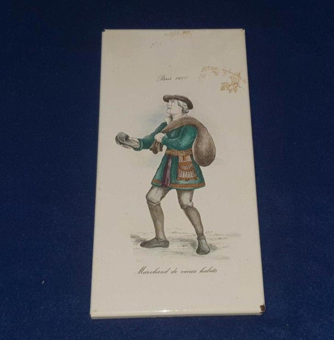 Antiek Emaille Wandbordje - Marchand de Vieux Habits, Ophalen of Verzenden