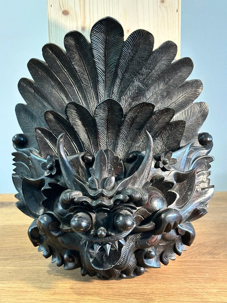 Groot handgesneden Balinees/Indonesisch houten drakenmasker, Hout, 26 cm, Indonesië, Masker