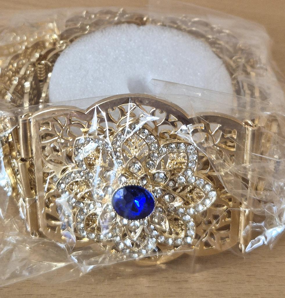 Prachtige Marokkaanse riem met blauwe stenen - Maat 48/50, Kleding | Dames, Riemen en Ceinturen, Overige kleuren, Nieuw, Tailleriem