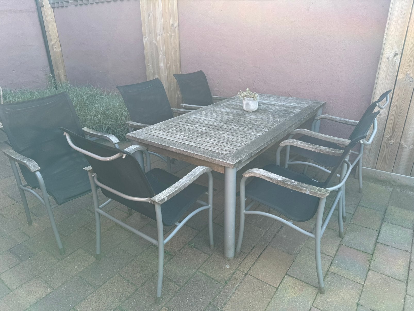 Complete Val-eur tuinset met 6 stoelen. Nog in goede staat!, Tuin en Terras, Gebruikt, Eettafel, 6 zitplaatsen, Teakhout