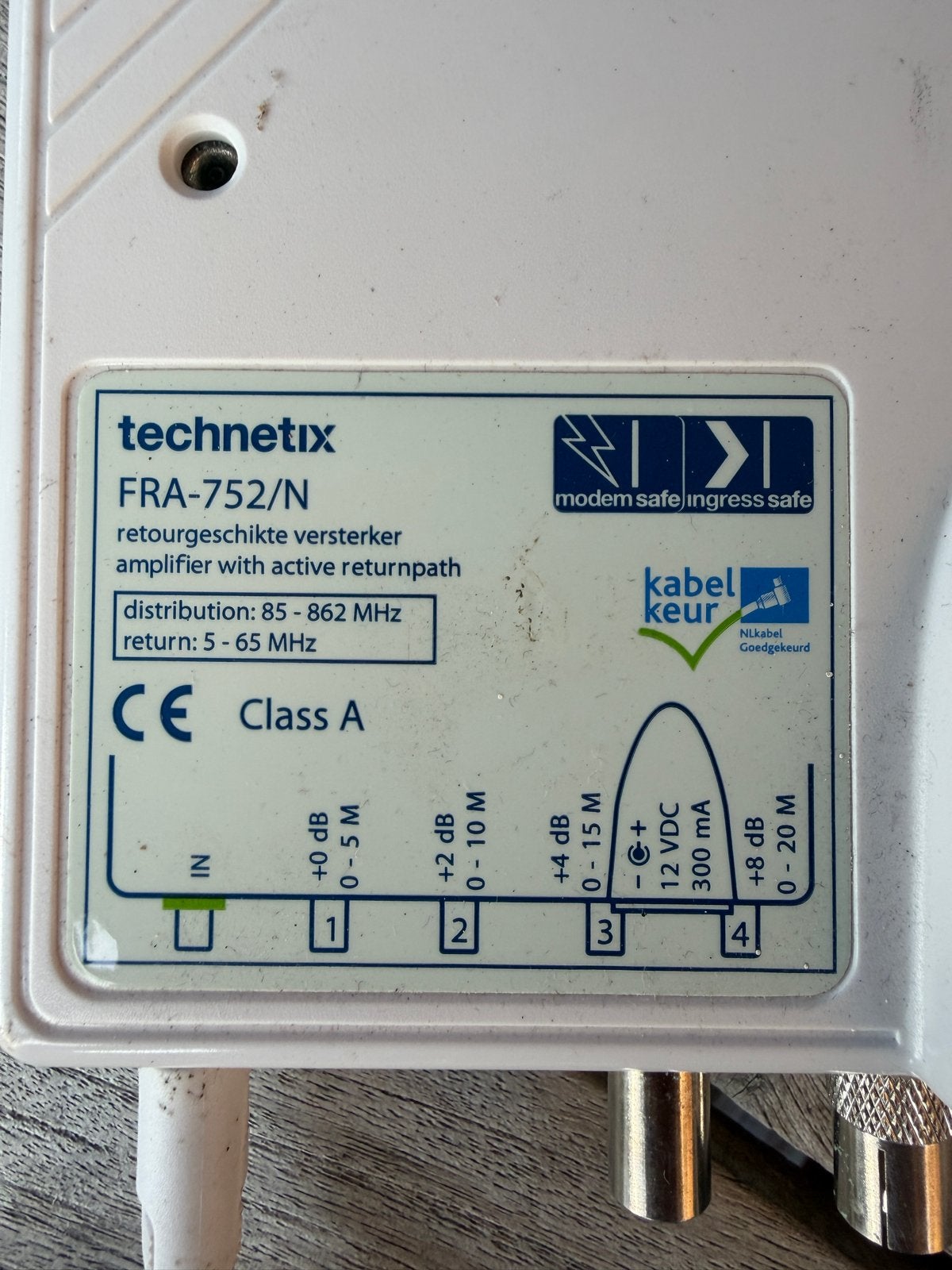 Professionele Technetix FRA-752/N Antenneversterker Coax, Ophalen, Gebruikt, Minder dan 2 meter, Coaxiale kabel