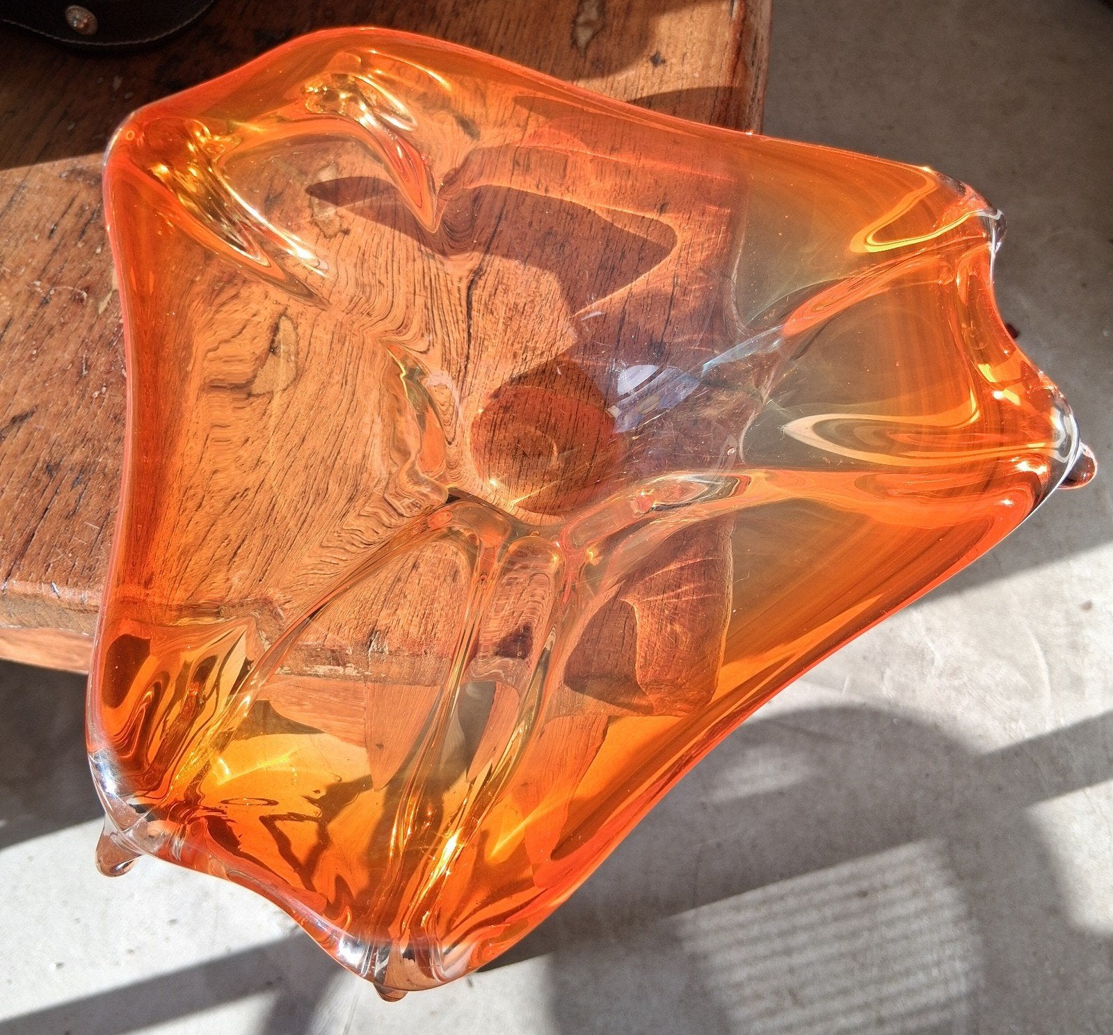 Prachtige vintage schaal van oranje glas, Ophalen of Verzenden
