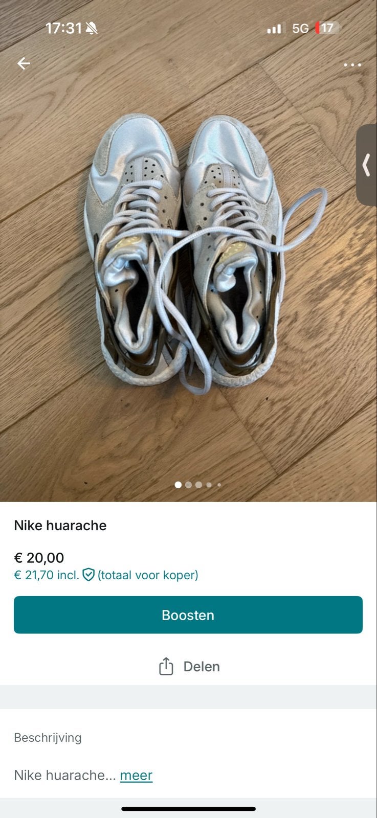 Nike Huarache sneakers - Wit/Goud, Verzenden, Gedragen, Wit, Sneakers of Gympen