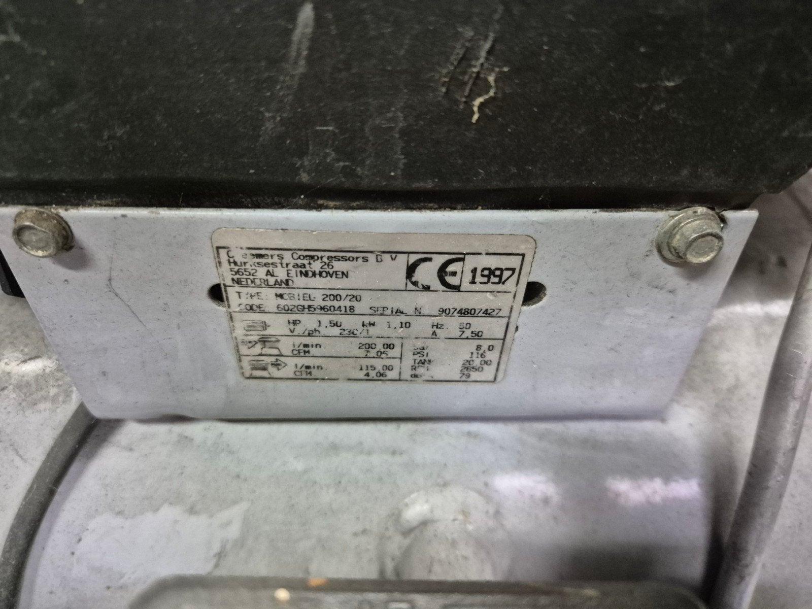Creemers Compressor Mobiel 200/20 - Gebruikt, Gebruikt, 6 tot 10 bar, Ophalen of Verzenden, 200 tot 400 liter/min