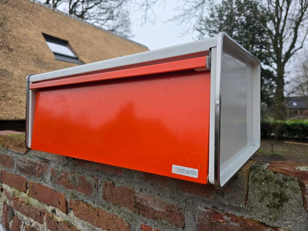 Vintage Brabantia broodtrommel – oranje – jaren 70 retro, Ophalen of Verzenden