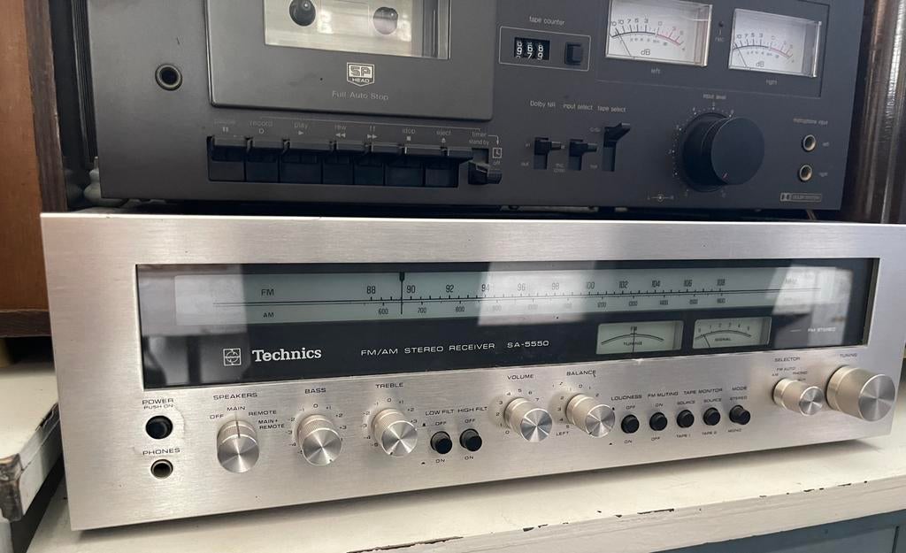 Technics SA-5550 FM/AM Stereo Receiver Versterker, Gebruikt, 60 tot 120 watt, Stereo, Ophalen