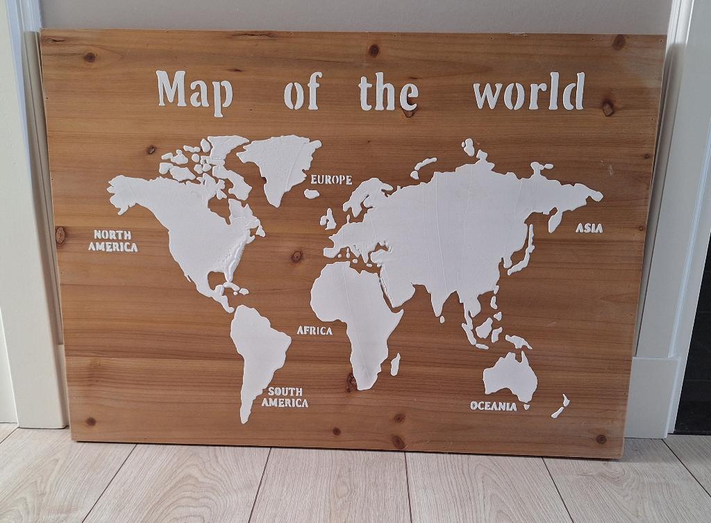 houten wereldkaart wanddecoratie, Ophalen, Hout, Zo goed als nieuw, 78 cm