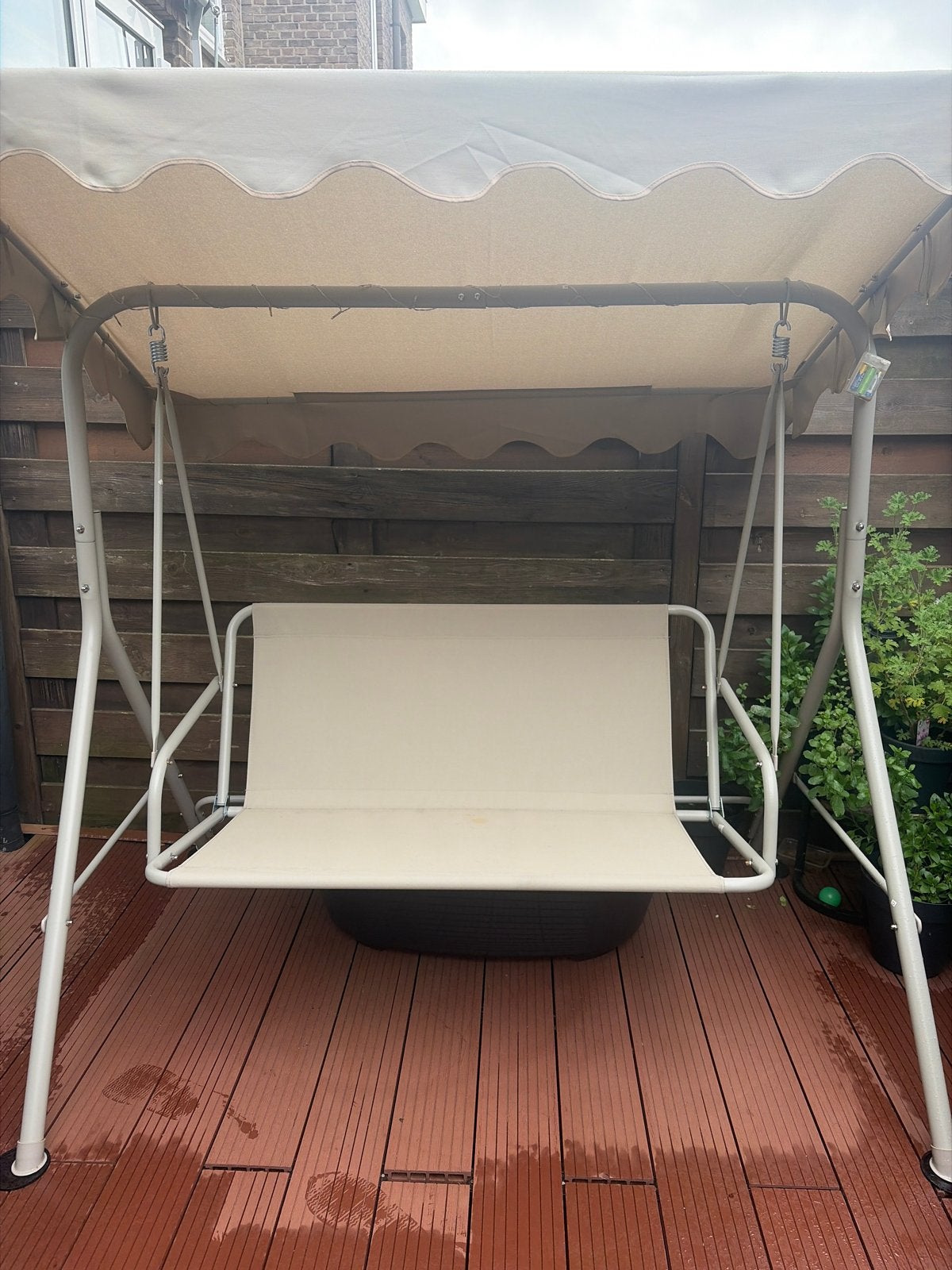 Tuinschommel en eivormige fauteuil met kussens, Tuin en Terras, Ophalen of Verzenden, Gebruikt, Metaal