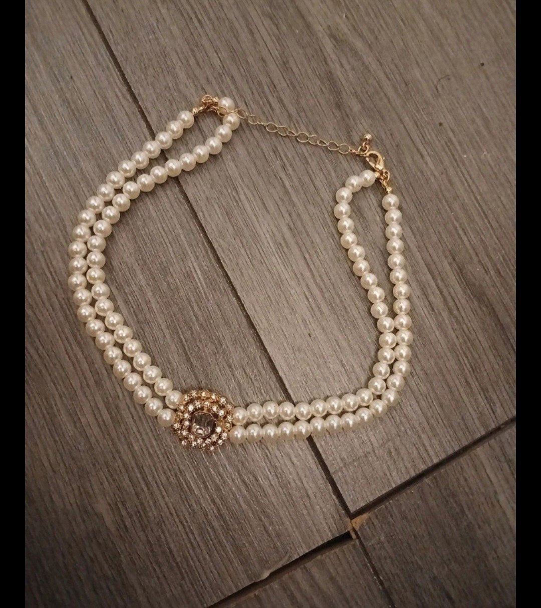 Nieuwe parelketting met strass hanger, Ophalen, Overige materialen, Wit, Met strass