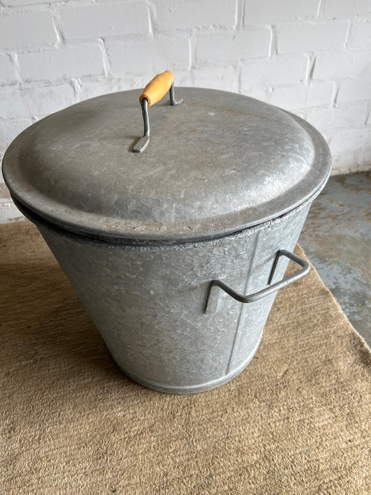 Vintage Zinken Emmer met Deksel - Gebruikt brocante, Ophalen, Vintage, Gebruikt, Metaal