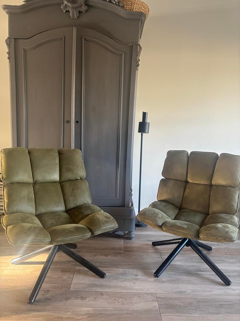 2x Fauteuil Daan Eleonora Groen, Huis en Inrichting, Fauteuils, Ophalen, Gebruikt, Minder dan 75 cm, 75 tot 100 cm